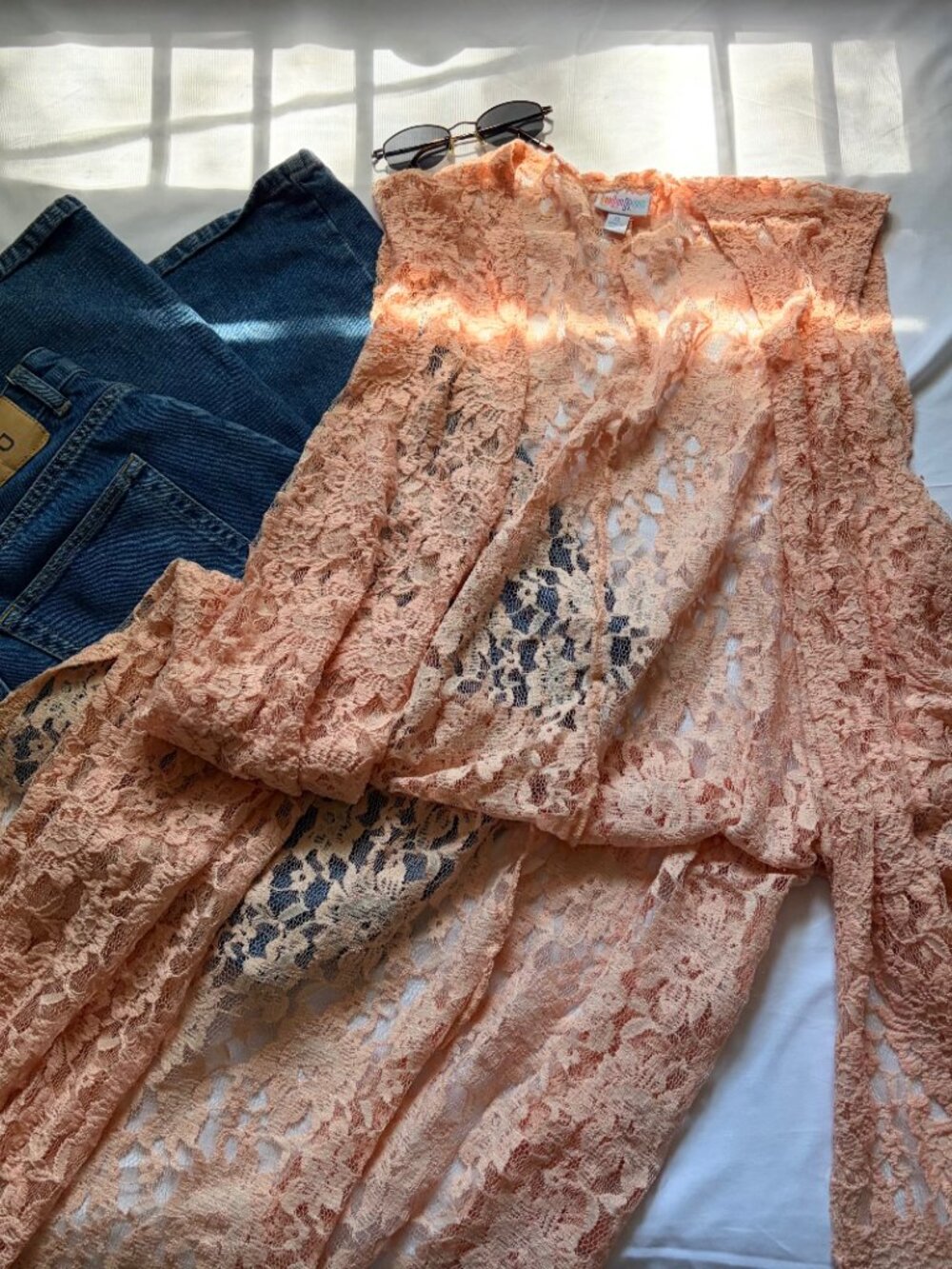LuLaRoe | XL — blush pink floral lace open-front duster